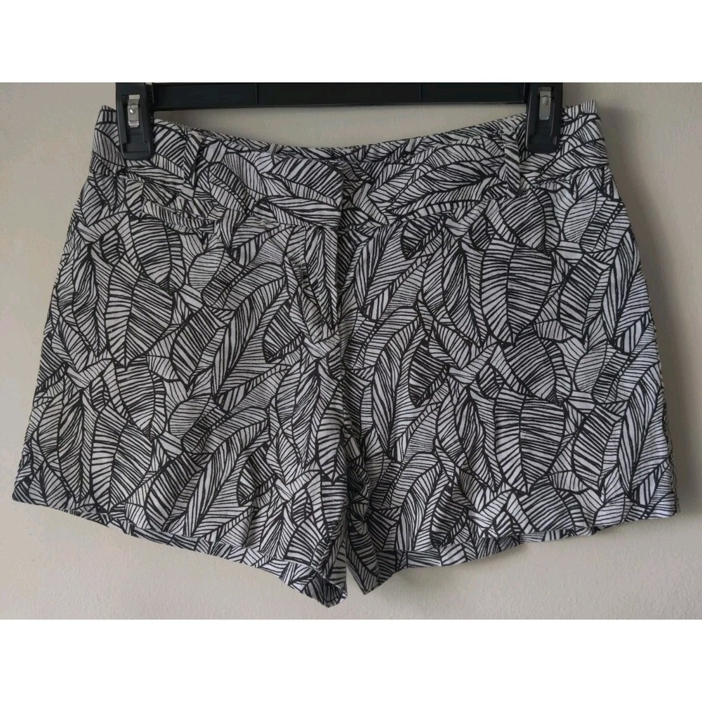 LOFT Ann Taylor‎ Marisa Shorts Black/White Leaf Pattern 100% Linen Size 4